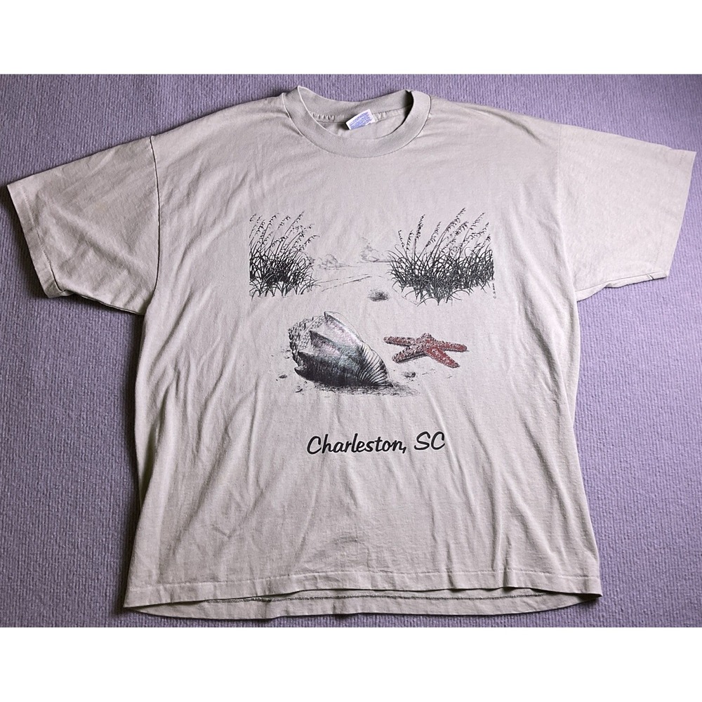 Vintage 80s Charleston SC Ocean Seashells Art T-Shirt Mens Size XL USA